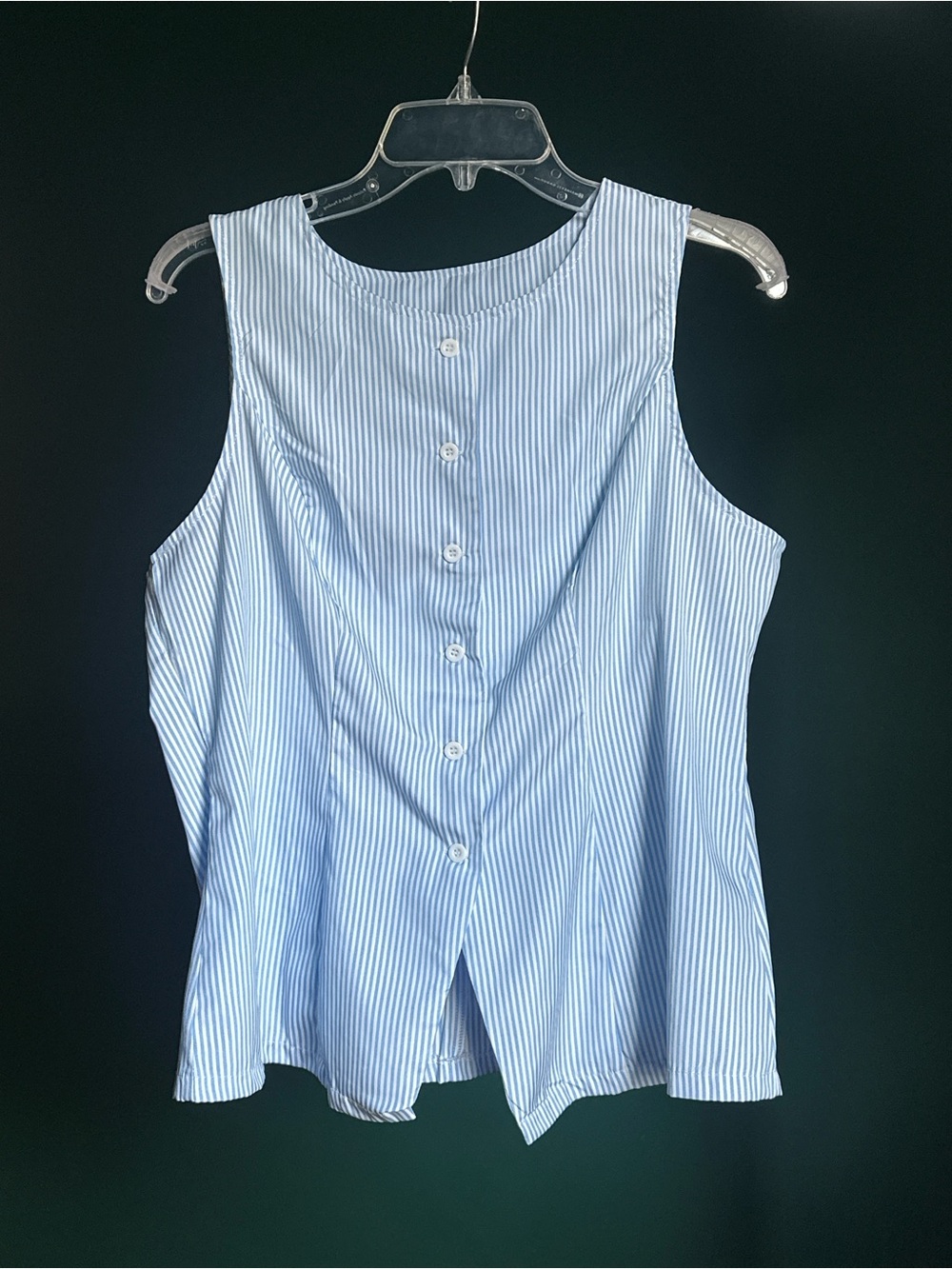 SHEIN Light Blue & White Striped Sleeveless Button-Back Top